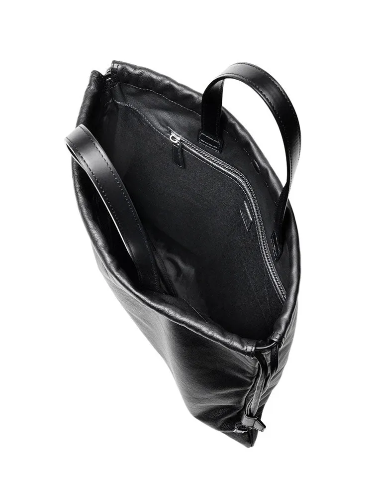 Black Ruffle Drawstring Tote