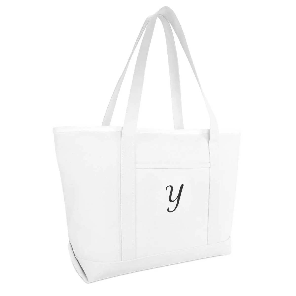 Dalix Large Canvas Tote Bag for Women Work Bag Beach Totes Monogrammed White A-Z