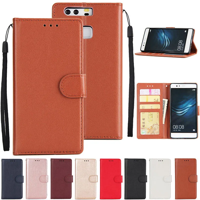 For Huawei P9 plus PU Leather Smart Phone Case Protective Cover with Buckle & 3 Card Position  brown
