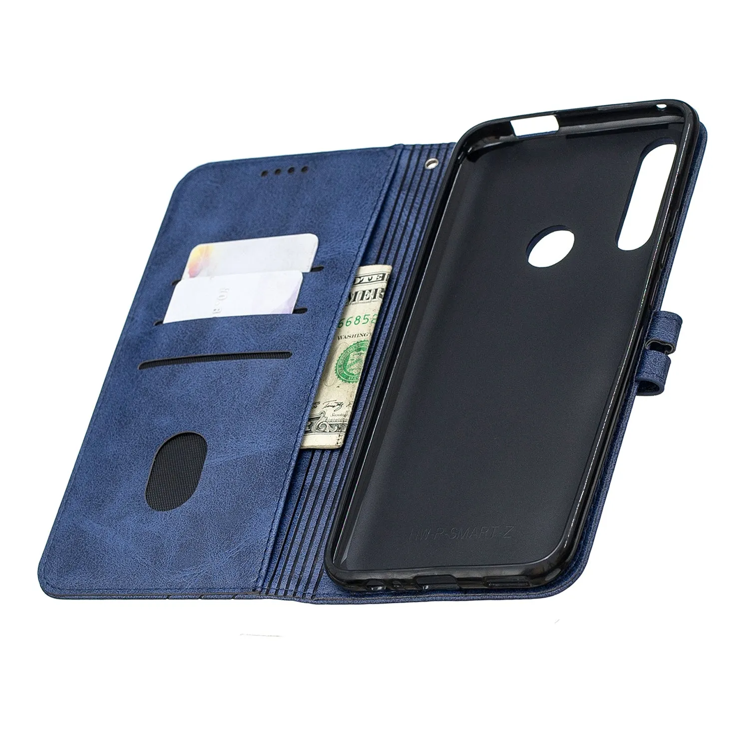 For HUAWEI Y9 Prime 2019-P Smart Z Solid Color Denim Grain Front Buckle Mobile Phone Cover Bracket brown