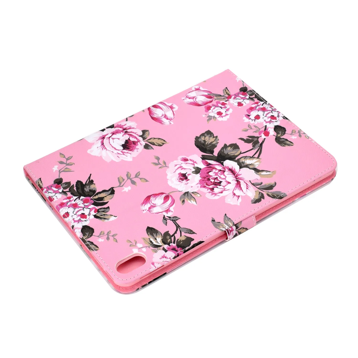 For iPad Pro 11 Laptop Protective Case Smart Stay Color Painted PU Cover with Front Snap Pink flower