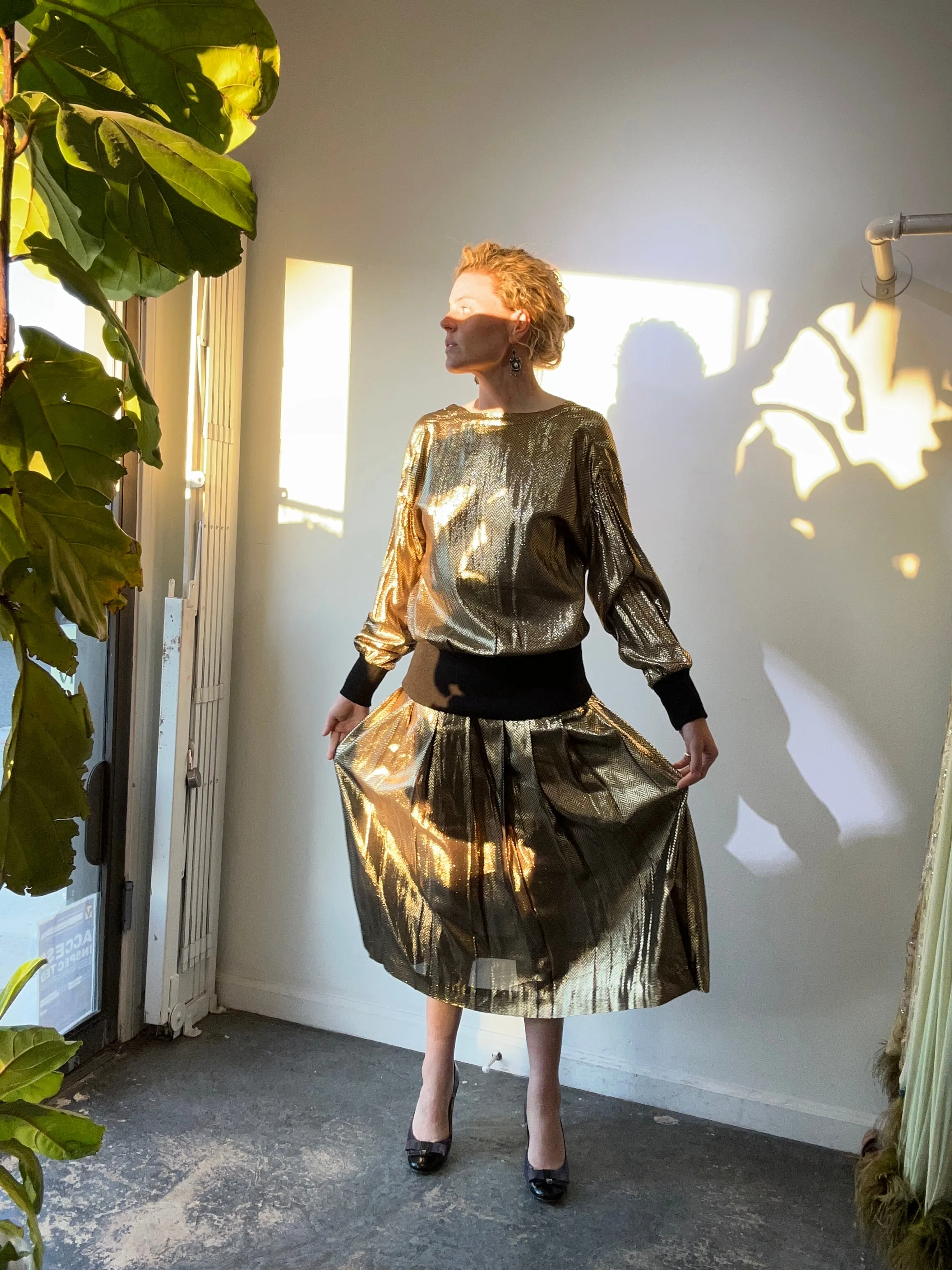 Vintage Blassport Gold Metallic Skirt Set